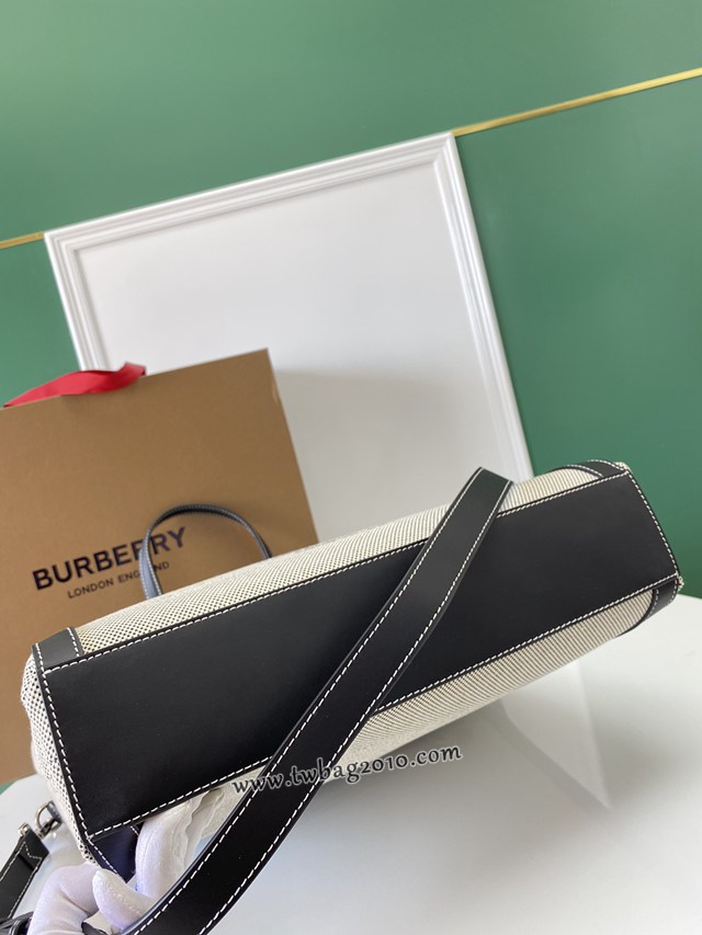 Burberry專門店新款男士托特包 巴寶莉棉質紗線條紋肩背帶手提肩背購物袋 yxb1381